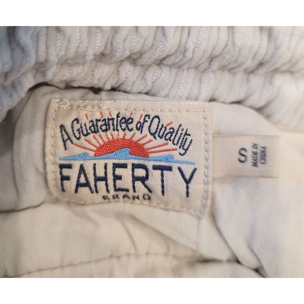 Faherty Corduroy Pants Men's S (26X29) Cream Pull On Drawstring Waist Organic